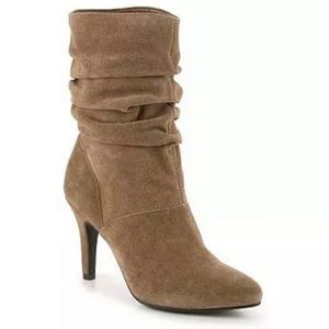 Tan Suede Scrunch Ankle Boots